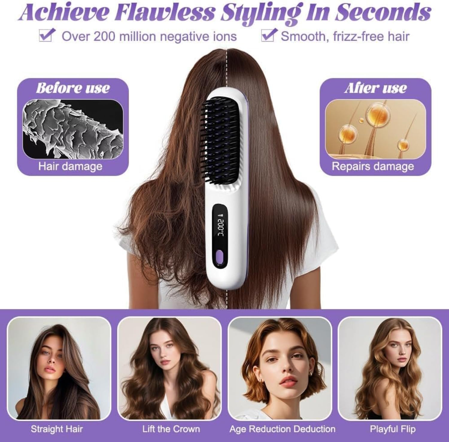 2 In 1 Straight Hair Comb Wireless Hair Straightener